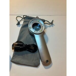 Handheld LED Loupe Magnifier Silver Rechargeable UV White Light with Pouch